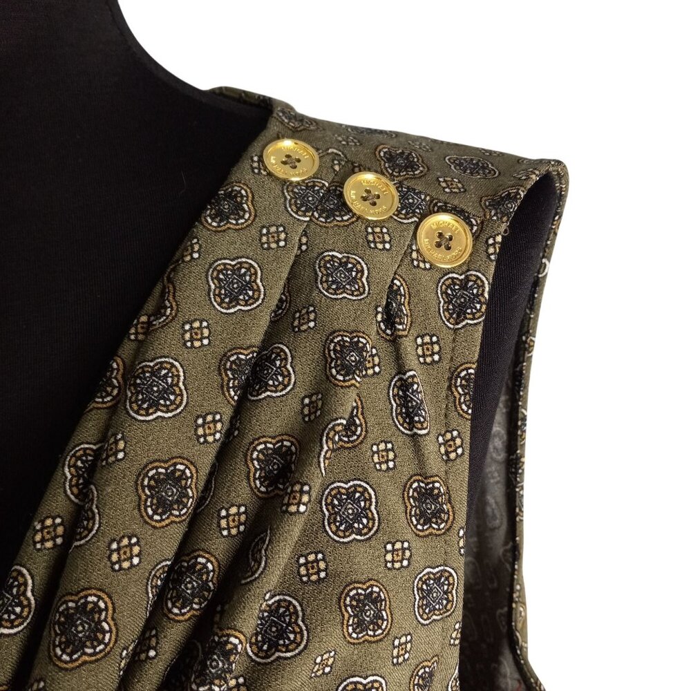 Michael Kors Size M Tank Top Sleeveless Cowl Neck Gold Button Detail Green Brown - Picture 5 of 9